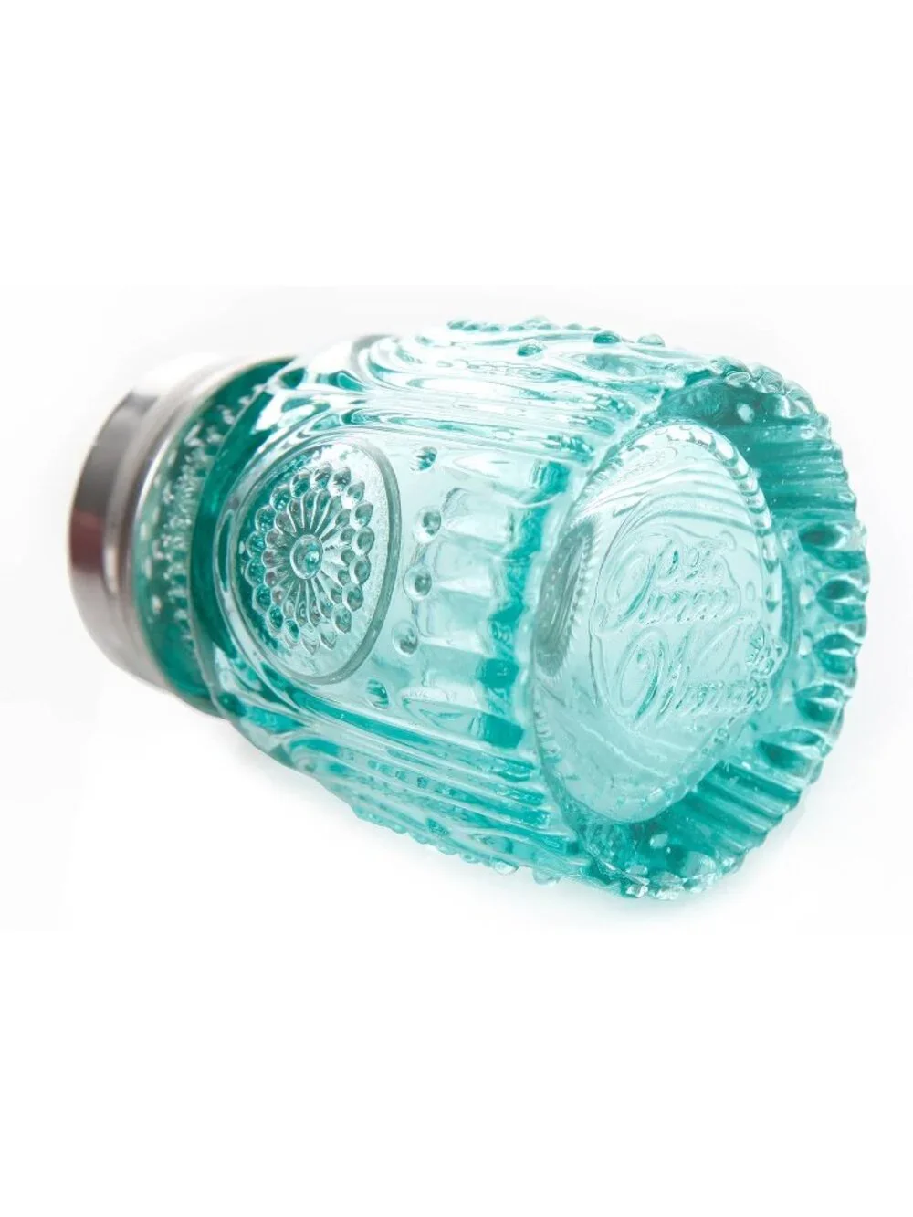The Woman Pioneer Home Teal Round Adeline Pressed Glass Salt Pepper Shaker Set